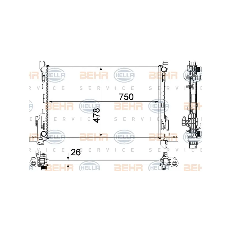 Radiateur, refroidissement du moteur HELLA 8MK 376 701-591