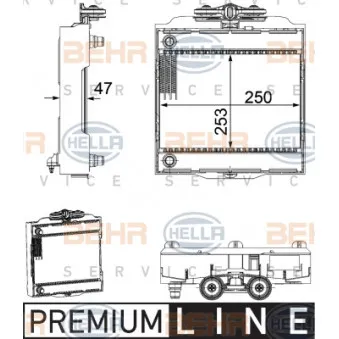 Radiateur, refroidissement du moteur avant droit HELLA 8MK 376 746-511