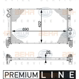 Radiateur, refroidissement du moteur HELLA 8MK 376 747-551