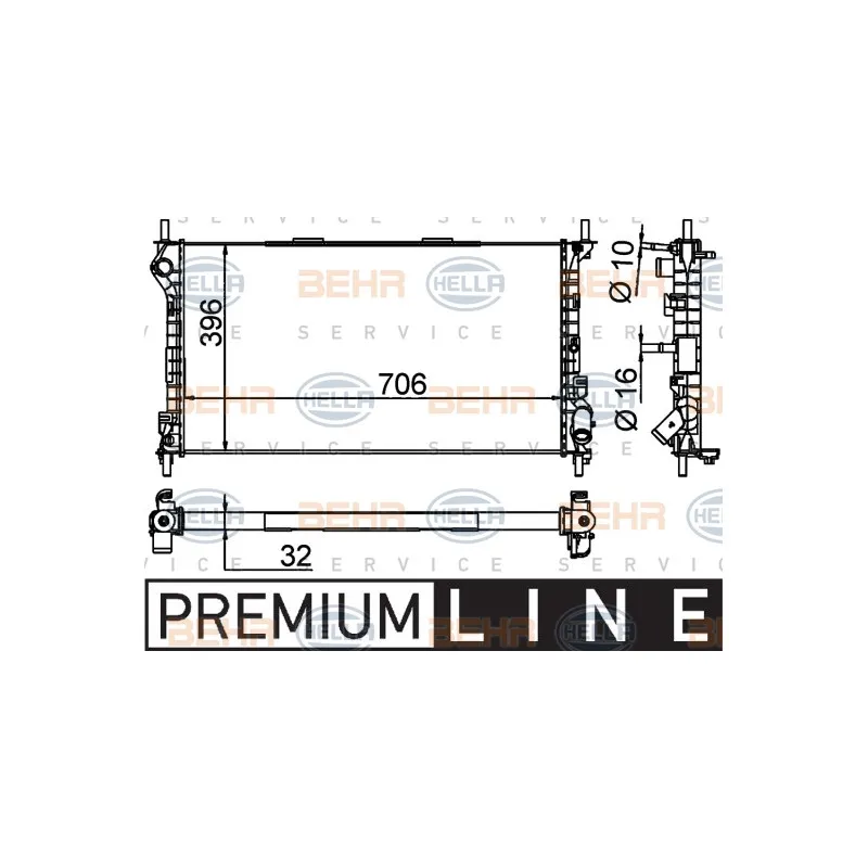 Radiateur, refroidissement du moteur HELLA 8MK 376 756-581