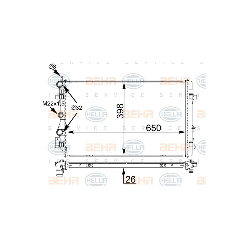 Radiateur, refroidissement du moteur HELLA 8MK 376 775-594