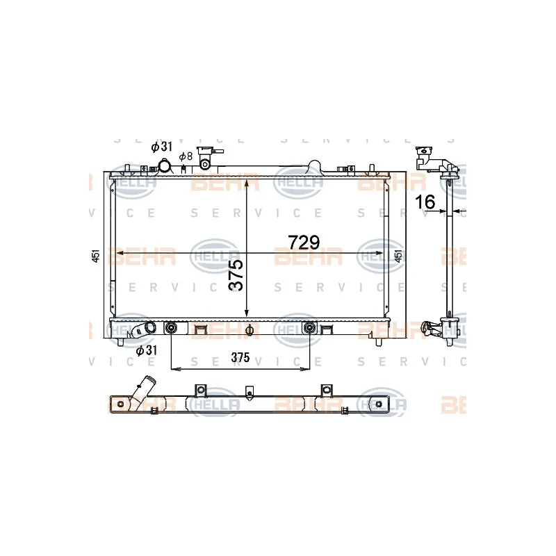 Radiateur, refroidissement du moteur HELLA 8MK 376 790-381