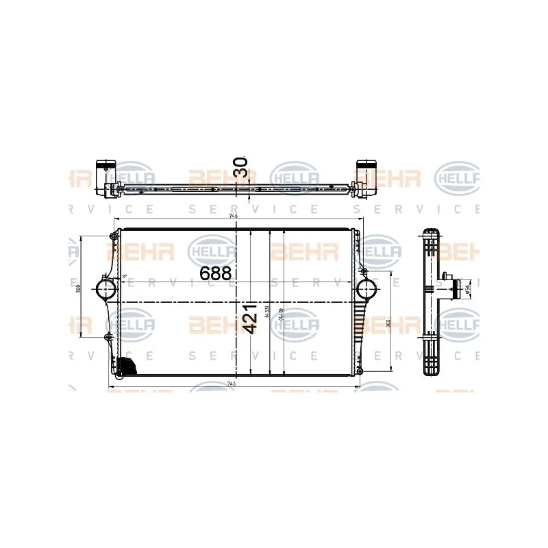 Intercooler, échangeur HELLA 8ML 376 988-564
