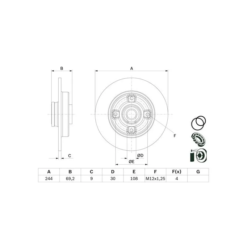 Jeu de 2 disques de frein arrière BOSCH 0 986 479 F74