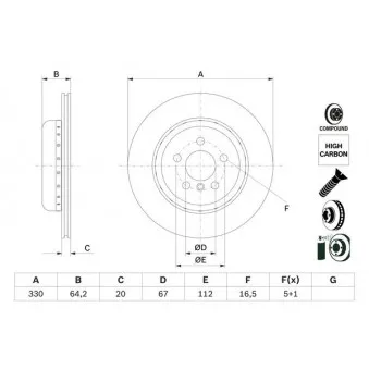 Disque de frein arrière gauche BOSCH 0 986 479 G14