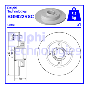 Jeu de 2 disques de frein arrière DELPHI BG9022RSC