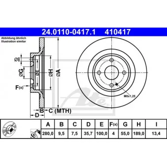Jeu de 2 disques de frein arrière ATE 24.0110-0417.1
