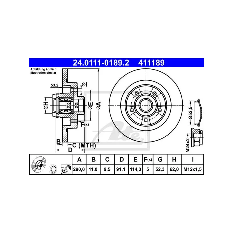 Jeu de 2 disques de frein arrière ATE 24.0111-0189.2