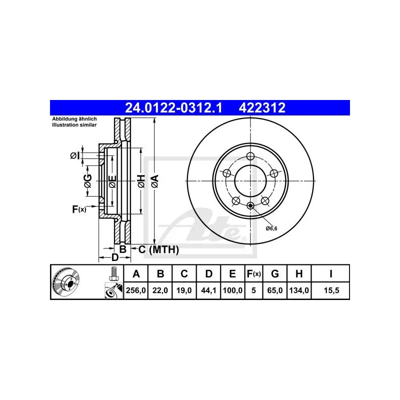 Jeu de 2 disques de frein avant ATE 24.0122-0312.1