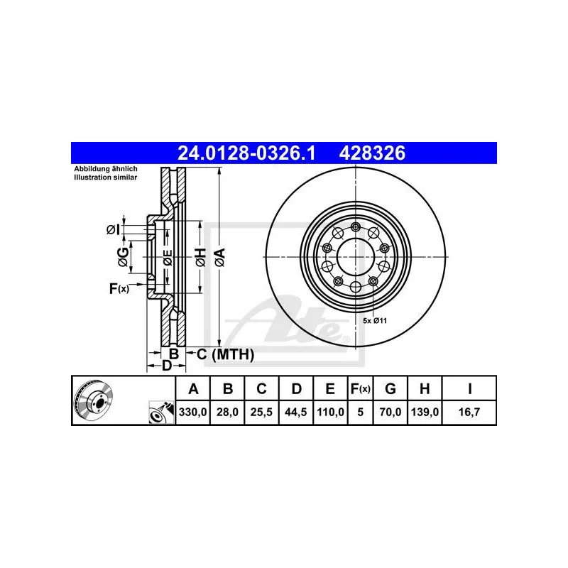 Jeu de 2 disques de frein avant ATE 24.0128-0326.1