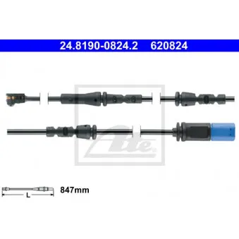 Contact d'avertissement, usure des plaquettes de frein ATE 24.8190-0824.2