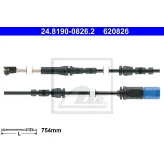 Contact d'avertissement, usure des plaquettes de frein ATE 24.8190-0826.2