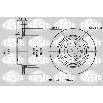 Jeu de 2 disques de frein arrière SASIC 6106360