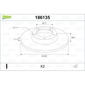 Jeu de 2 disques de frein arrière VALEO 186135