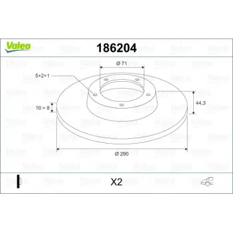 Jeu de 2 disques de frein arrière VALEO 186204