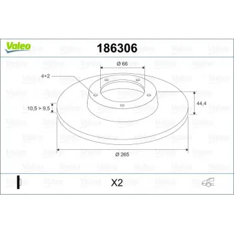 Jeu de 2 disques de frein arrière VALEO 186306