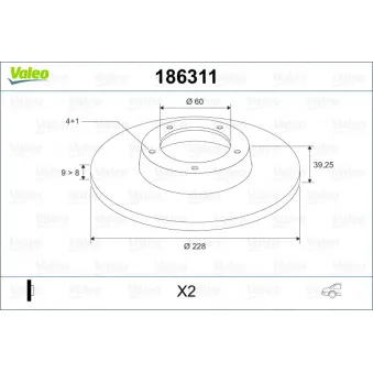 Jeu de 2 disques de frein arrière VALEO 186311