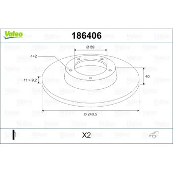 Jeu de 2 disques de frein arrière VALEO 186406