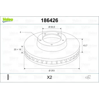 Jeu de 2 disques de frein arrière VALEO 186426