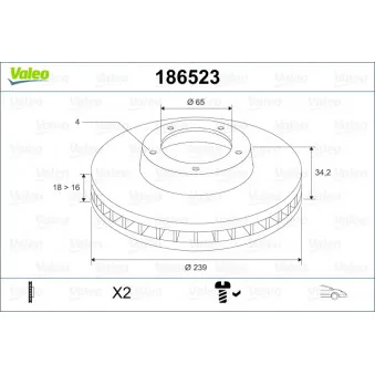 Jeu de 2 disques de frein avant VALEO 186523