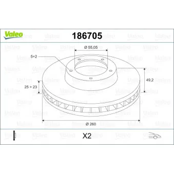 Jeu de 2 disques de frein avant VALEO 186705