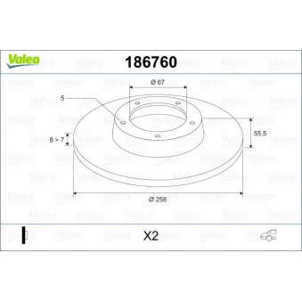 Jeu de 2 disques de frein arrière VALEO 186760