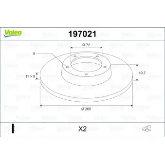Jeu de 2 disques de frein arrière VALEO 197021