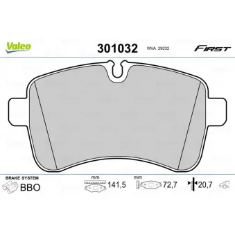 Jeu de 4 plaquettes de frein arrière VALEO 301032