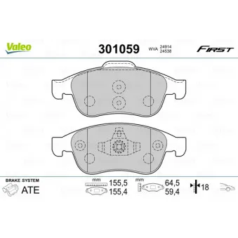 Jeu de 4 plaquettes de frein avant VALEO 301059