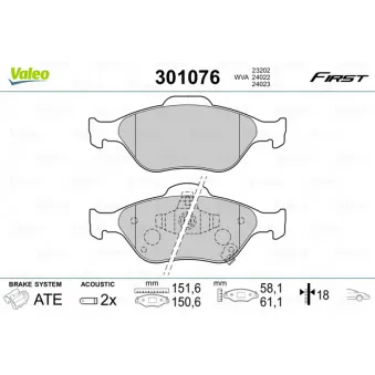 Jeu de 4 plaquettes de frein avant VALEO 301076