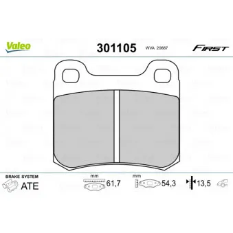 Jeu de 4 plaquettes de frein arrière VALEO 301105