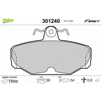 Jeu de 4 plaquettes de frein arrière VALEO 301240