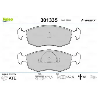 Jeu de 4 plaquettes de frein avant VALEO 301335