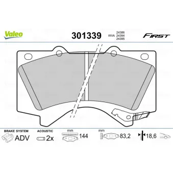 Jeu de 4 plaquettes de frein arrière VALEO 301339