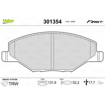 Jeu de 4 plaquettes de frein avant VALEO 301354