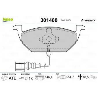 Jeu de 4 plaquettes de frein avant VALEO 301408