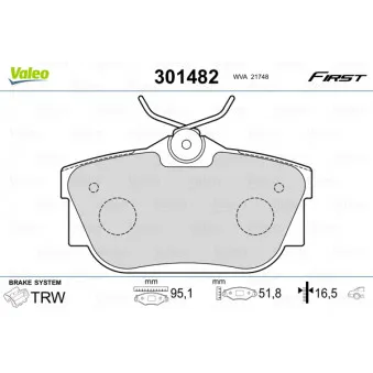 Jeu de 4 plaquettes de frein arrière VALEO 301482