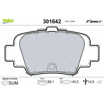 Jeu de 4 plaquettes de frein arrière VALEO 301642