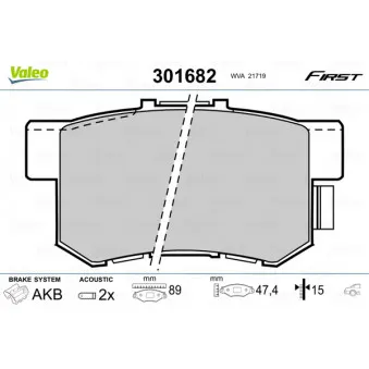 Jeu de 4 plaquettes de frein arrière VALEO 301682