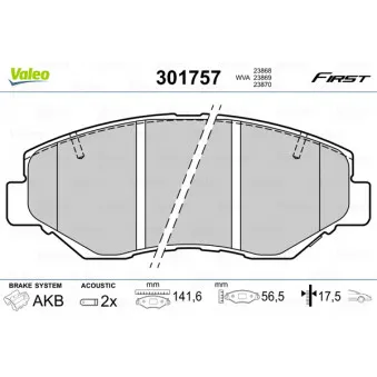 Jeu de 4 plaquettes de frein avant VALEO 301757