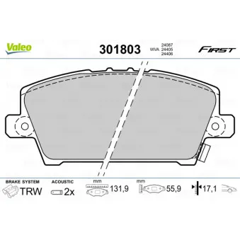 Jeu de 4 plaquettes de frein avant VALEO 301803