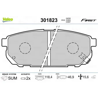 Jeu de 4 plaquettes de frein arrière VALEO 301823