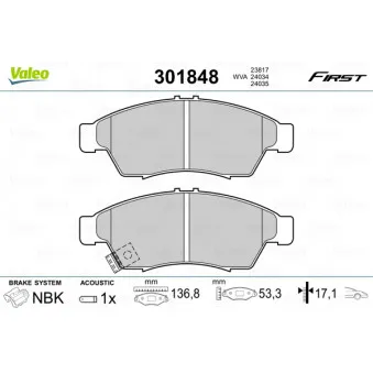 Jeu de 4 plaquettes de frein avant VALEO 301848