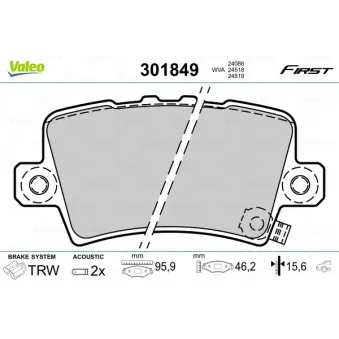 Jeu de 4 plaquettes de frein arrière VALEO 301849