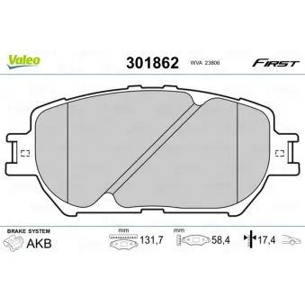 Jeu de 4 plaquettes de frein avant VALEO 301862