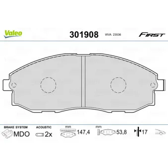 Jeu de 4 plaquettes de frein avant VALEO 301908