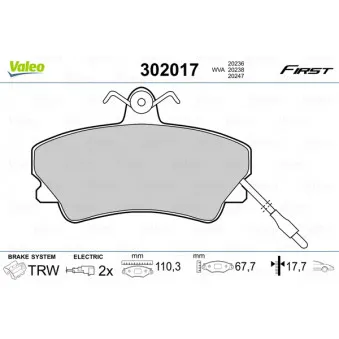 Jeu de 4 plaquettes de frein avant VALEO 302017