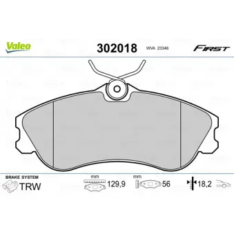 Jeu de 4 plaquettes de frein avant VALEO 302018