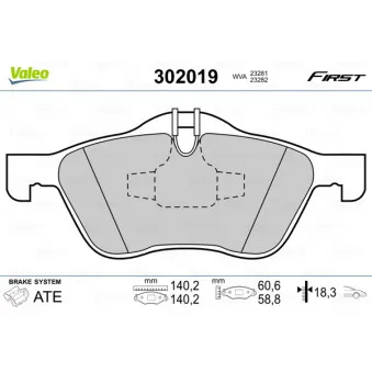 Jeu de 4 plaquettes de frein avant VALEO 302019