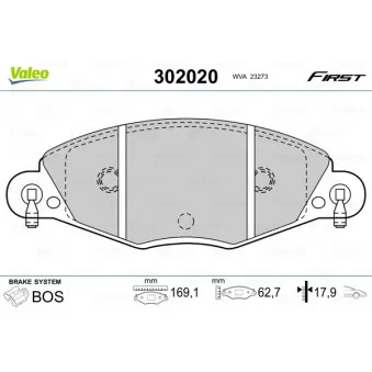 Jeu de 4 plaquettes de frein avant VALEO 302020